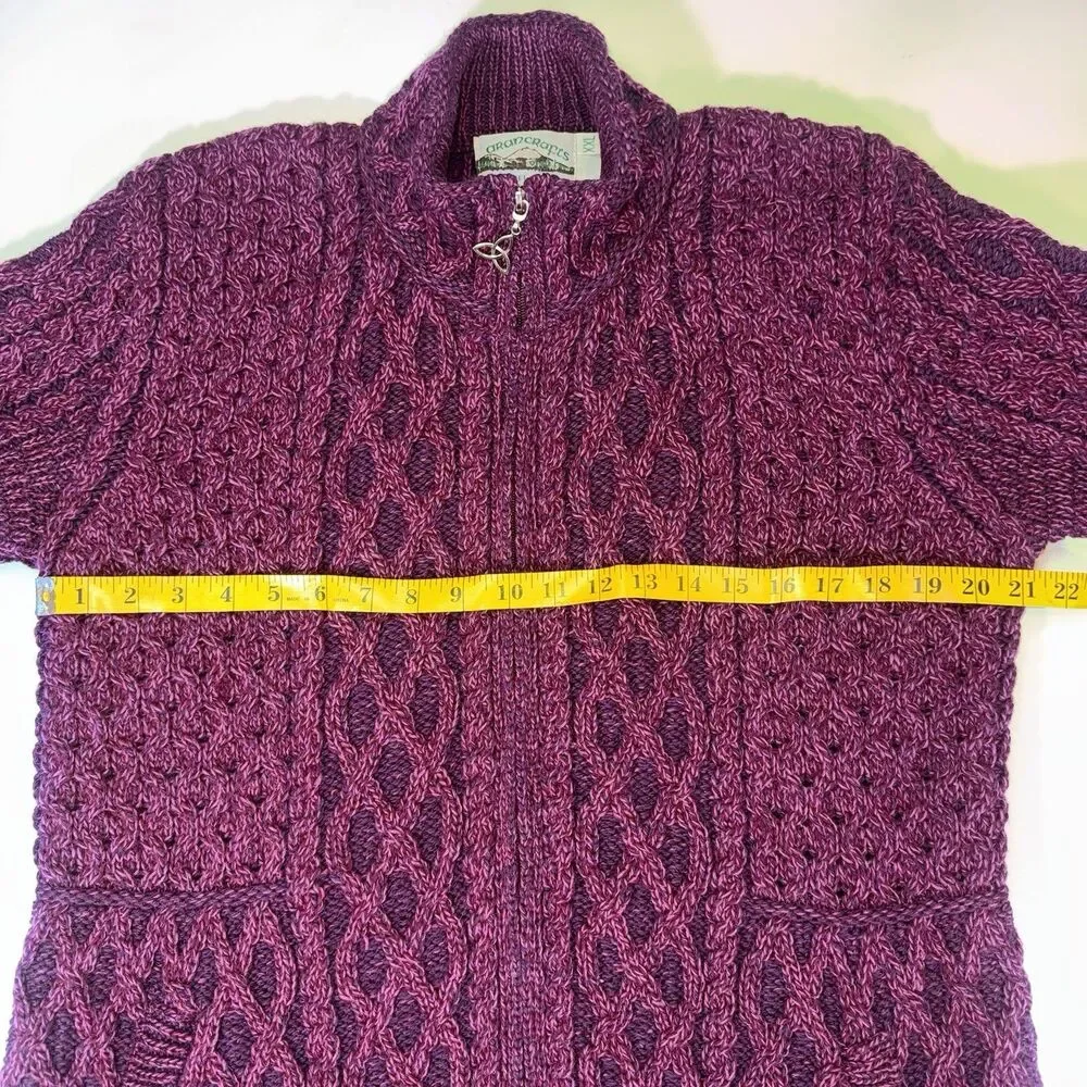 Aran Crafts Ireland Women XXL Merino Wool Zip Cardigan Sweater Fisherman Cable - Picture 8 of 10